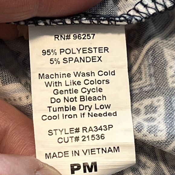 PerSeption Womens Blue Floral Print Tunic Top Blouse Size Medium Roll Tab Sleeve - Picture 7 of 10